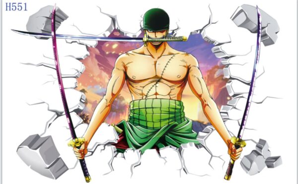 One Piece Luffy Roronoa Zoro 3D Window Broken Hole Wall Stickers For Kids Room Home Decoration