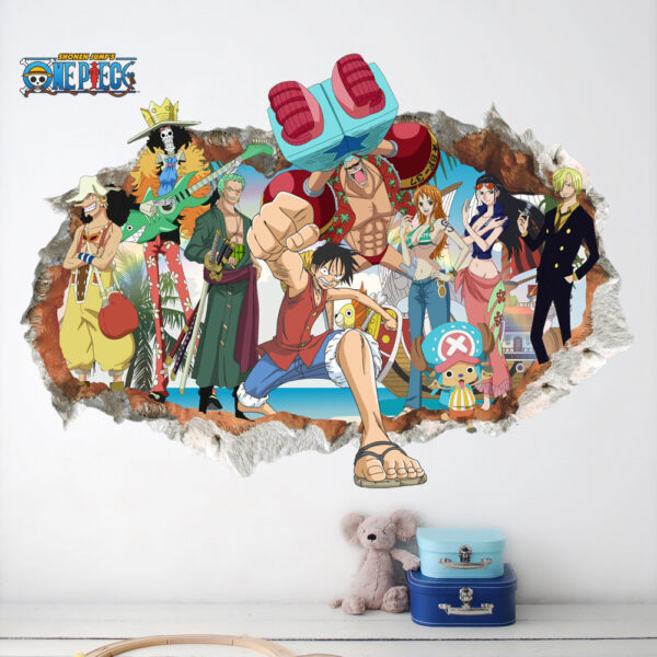 One Piece Luffy Roronoa Zoro 3D Window Broken Hole Wall Stickers For Kids Room Home Decoration