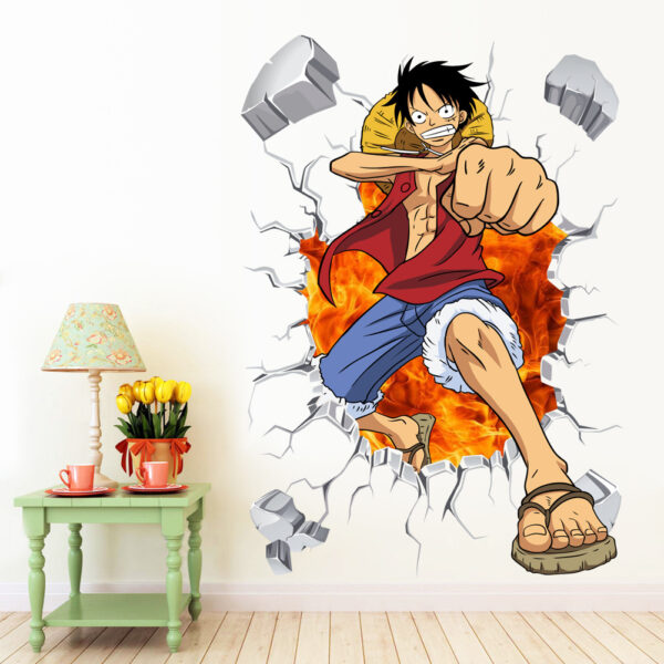 One Piece Luffy Roronoa Zoro 3D Window Broken Hole Wall Stickers For Kids Room Home Decoration