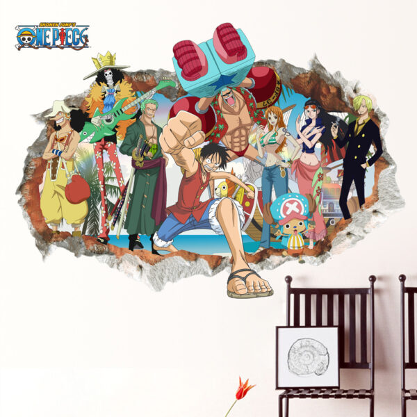 One Piece Luffy Roronoa Zoro 3D Window Broken Hole Wall Stickers For Kids Room Home Decoration