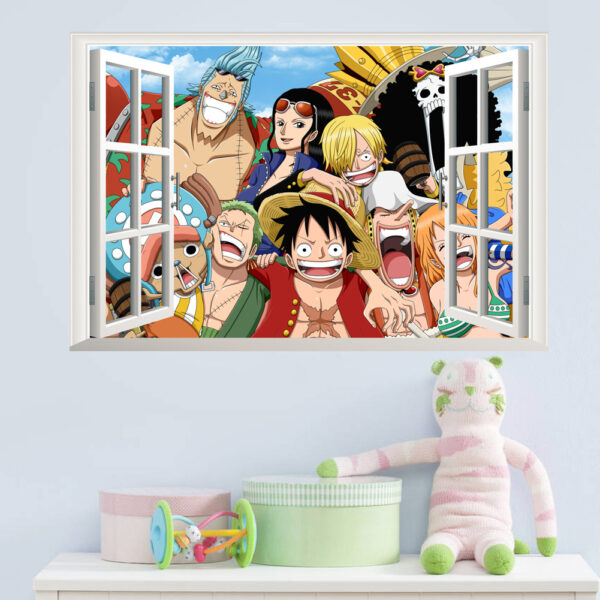 One Piece Luffy Roronoa Zoro 3D Window Broken Hole Wall Stickers For Kids Room Home Decoration