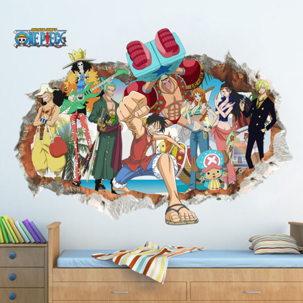 One Piece Luffy Roronoa Zoro 3D Window Broken Hole Wall Stickers For Kids Room Home Decoration