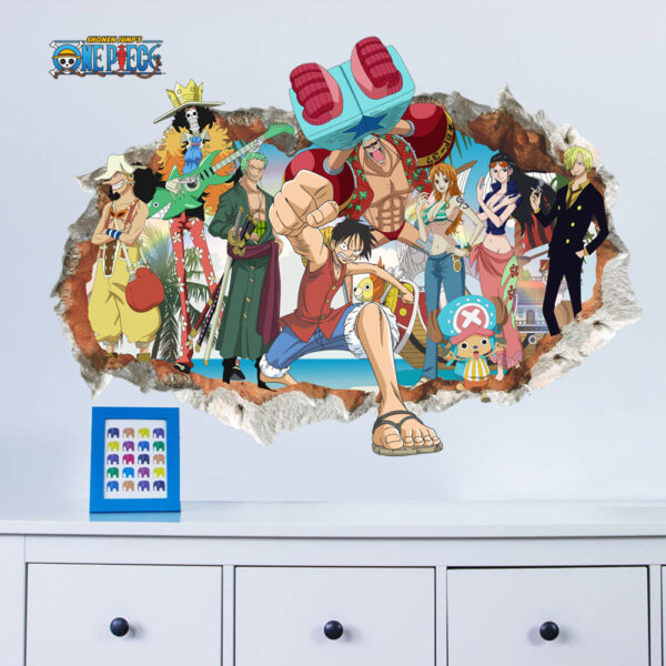 One Piece Luffy Roronoa Zoro 3D Window Broken Hole Wall Stickers For Kids Room Home Decoration