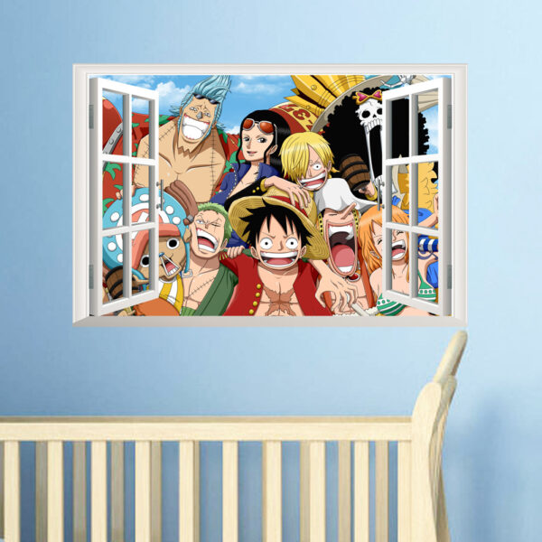 One Piece Luffy Roronoa Zoro 3D Window Broken Hole Wall Stickers For Kids Room Home Decoration