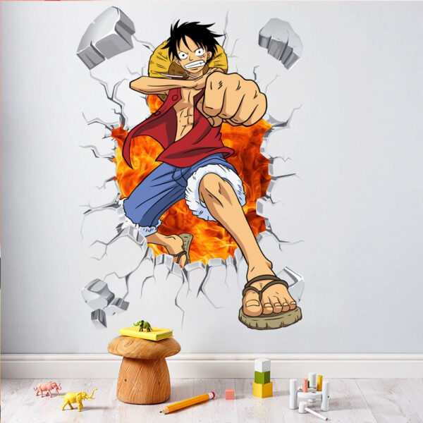 One Piece Luffy Roronoa Zoro 3D Window Broken Hole Wall Stickers For Kids Room Home Decoration