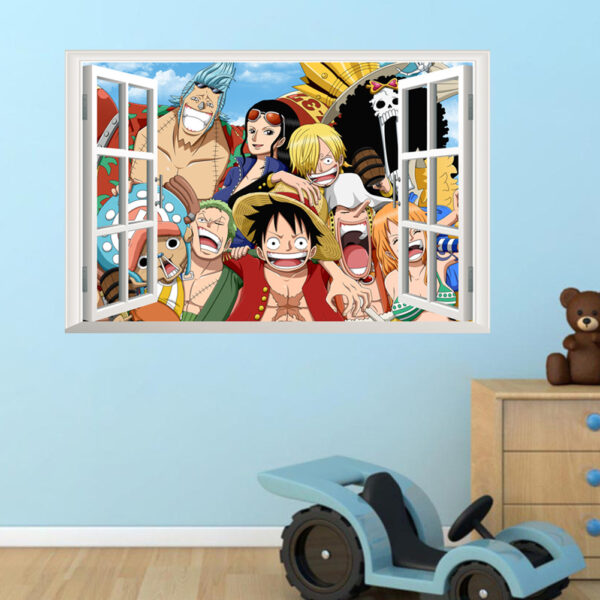 One Piece Luffy Roronoa Zoro 3D Window Broken Hole Wall Stickers For Kids Room Home Decoration