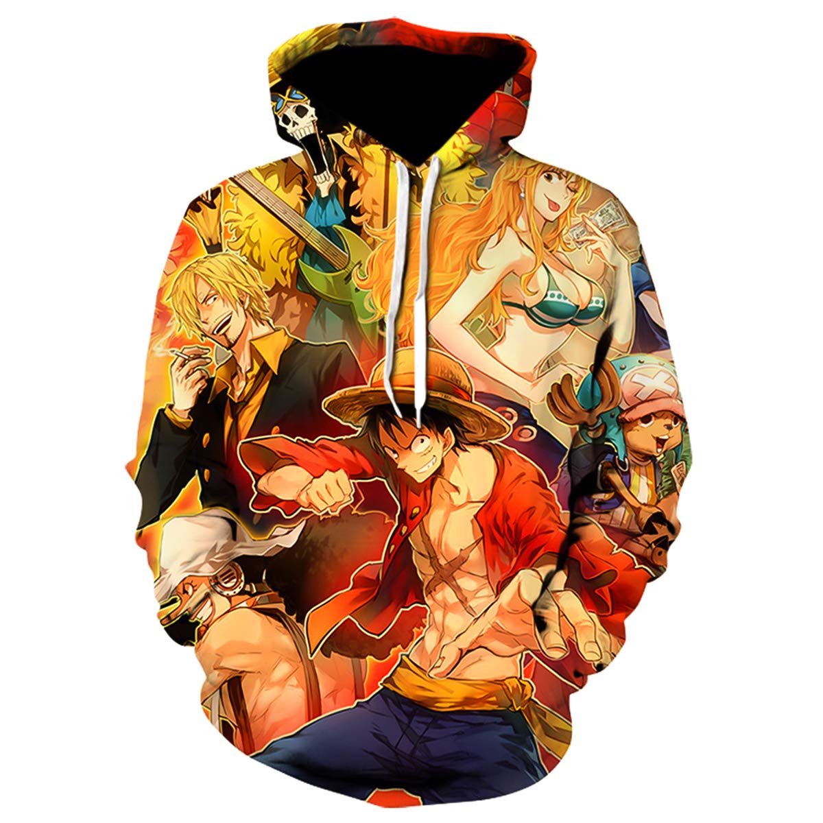 Lontse 3D Printed Anime Hoodie Sweatshirt with Creative Role of Monkey D. Luffy