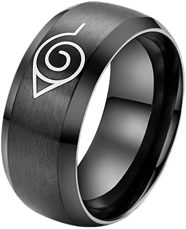 Men's 8mm Black Stainless Steel Anime Ring Size 6-13 | Gift Ready