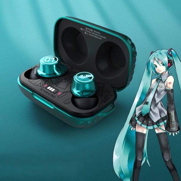 Official Anime Miku Cosplay Bluetooth Earphone Wireless Headphone Headset Outdoor Sports Waterproof Stereo Sound Earbuds Props