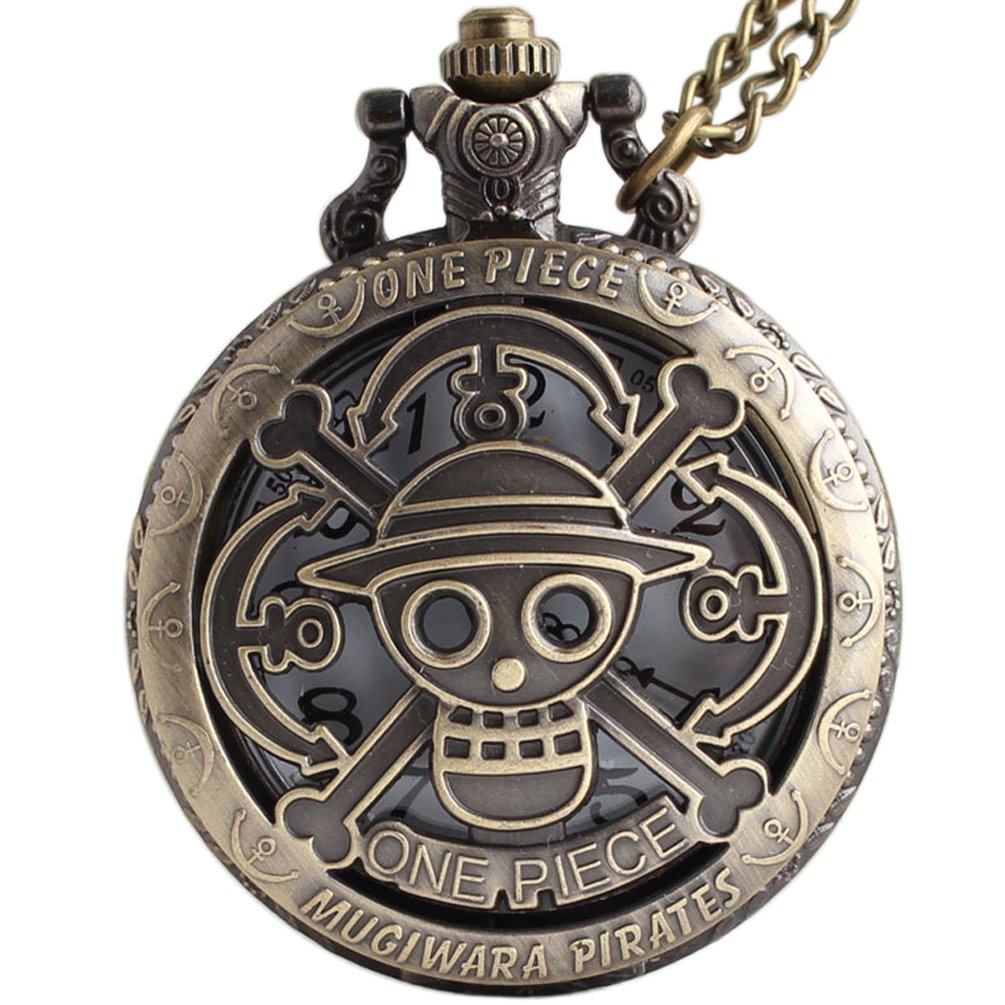 Vintage Antique Bronze Steampunk Quartz Pocket Watch Necklace Pendant in Box - VIGOROSO One Piece Anime