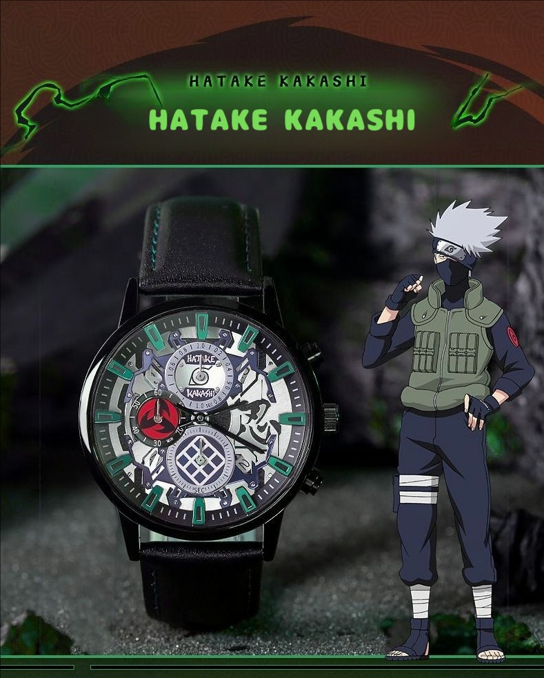 The official Naruto collaboration watch: Anime-themed wristwatch featuring Naruto, Uchiha Sasuke, Itachi, and Kakashi.