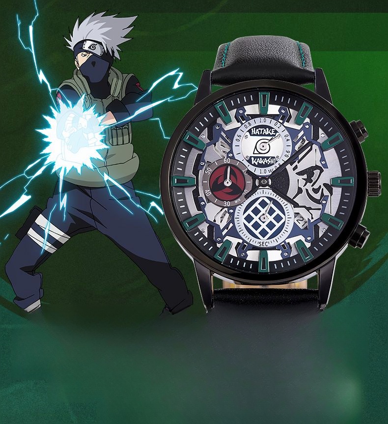 The official Naruto collaboration watch: Anime-themed wristwatch featuring Naruto, Uchiha Sasuke, Itachi, and Kakashi.