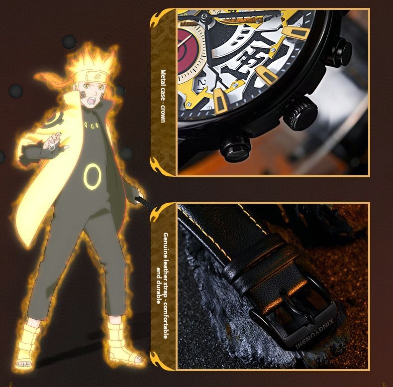 The official Naruto collaboration watch: Anime-themed wristwatch featuring Naruto, Uchiha Sasuke, Itachi, and Kakashi.