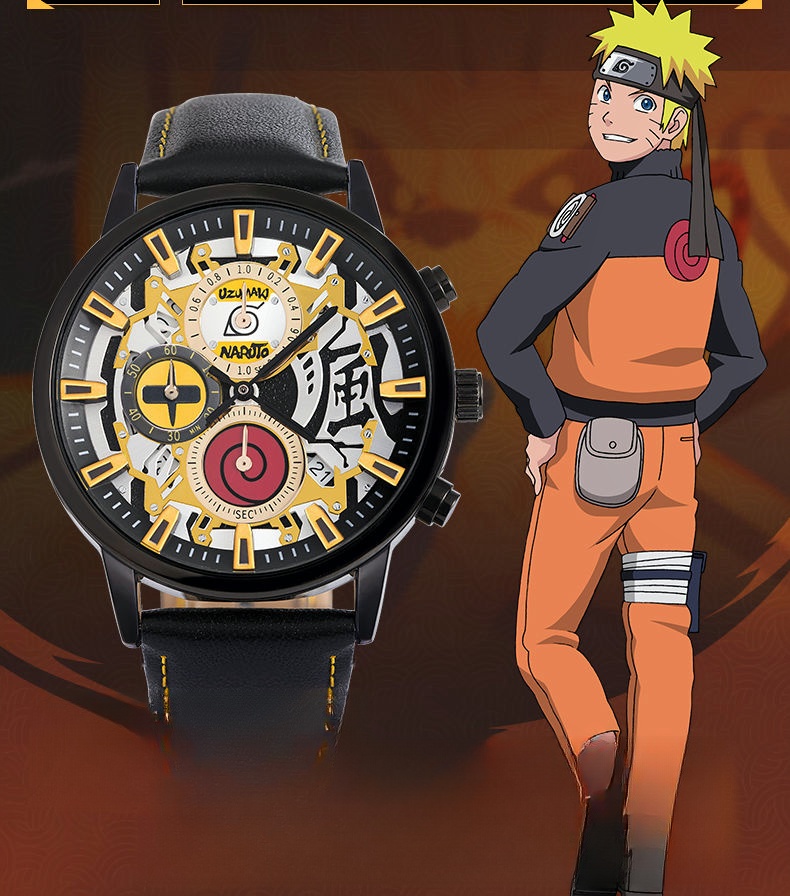 The official Naruto collaboration watch: Anime-themed wristwatch featuring Naruto, Uchiha Sasuke, Itachi, and Kakashi.