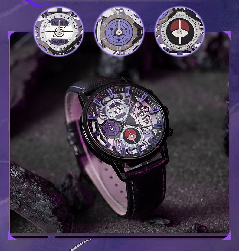 The official Naruto collaboration watch: Anime-themed wristwatch featuring Naruto, Uchiha Sasuke, Itachi, and Kakashi.