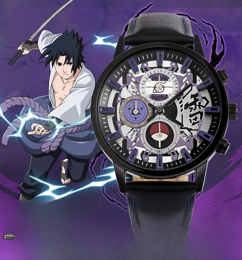 The official Naruto collaboration watch: Anime-themed wristwatch featuring Naruto, Uchiha Sasuke, Itachi, and Kakashi.