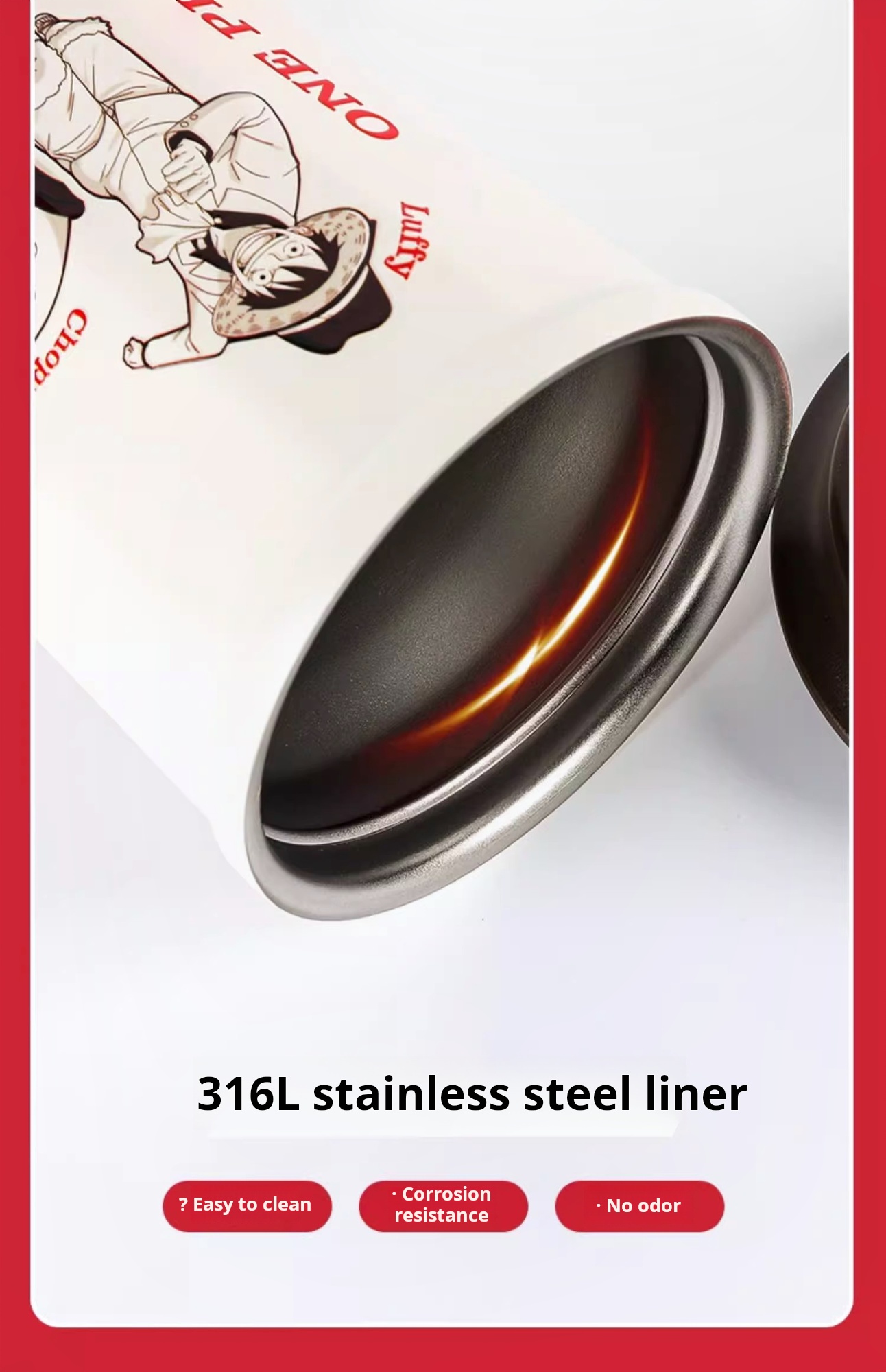 One Piece Diamond Coffee Cup Stainless Steel Insulated Cup Water Bottle Anime Merchandise Gift