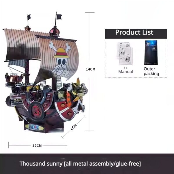 Metal Assembly Model 3D One Piece 3D Puzzle Toy Birthday Gift Thousand Sunny Ship Adult Building Blocks